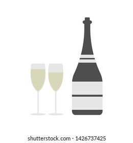Alcohol Drinking Wine Bottle With Two Champagne Glasses Wineglass icon. Vector Illustration.