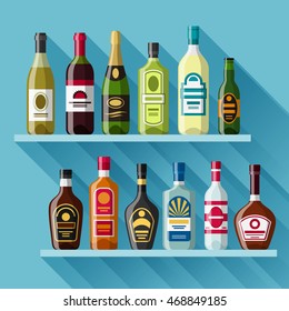 Alcohol drinks background design. Bottles for restaurants and bars.