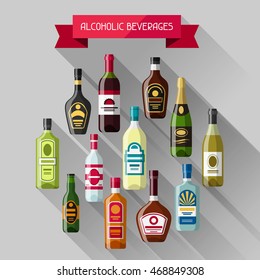 Alcohol drinks background design. Bottles for restaurants and bars.