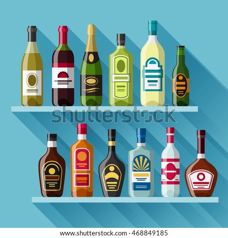 Alcohol drinks background design. Bottles for restaurants and bars.