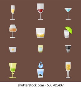 Alcohol drinks beverages cocktail appetizer lager container drunk different glasses vector illustration.