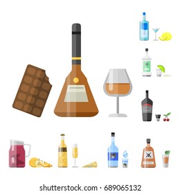 Alcohol drinks beverages cocktail appetizer bottle lager container drunk different snacks glasses vector illustration.