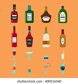 Alcohol drinks and beverages icon set