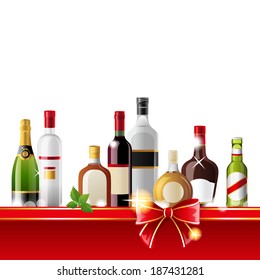 Alcohol drinks border over white background - vector