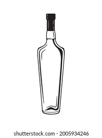 alcohol drinks bottles engraving vector set. Vodka, whiskey and cognac. Isolated black and white vintage style .