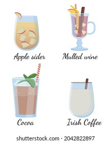 Alcohol drinks and cocktails. Flat vector illustration