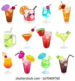 Alcohol Drinks And Cocktails. Hand Drawn Glasses With Different Beverage. Colorful Seamless Vector Pattern In Flat Style.