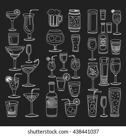 Alcohol drinks and cocktails icon set