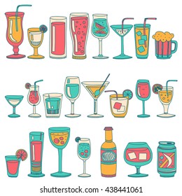 Alcohol drinks and cocktails icon set