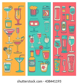 Alcohol drinks and cocktails icon set