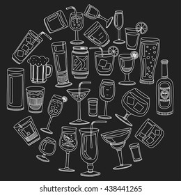 Alcohol drinks and cocktails icon set