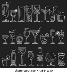 Alcohol drinks and cocktails icon set