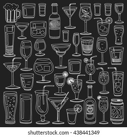 Alcohol drinks and cocktails icon set