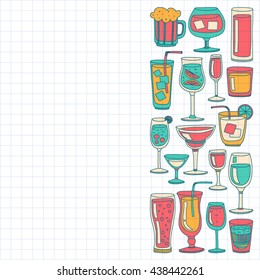 Alcohol drinks and cocktails icon set