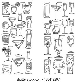 Alcohol drinks and cocktails icon set