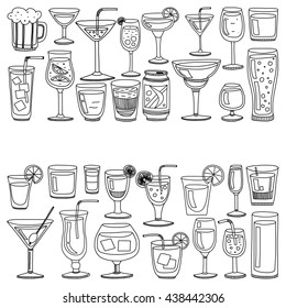 Alcohol drinks and cocktails icon set