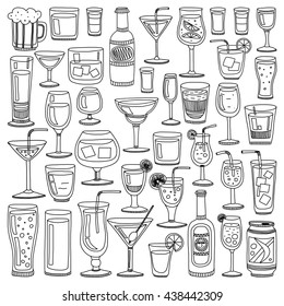 Alcohol drinks and cocktails icon set