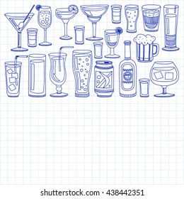 Alcohol drinks and cocktails icon set