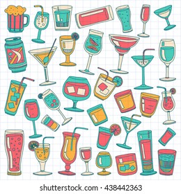 Alcohol drinks and cocktails icon set