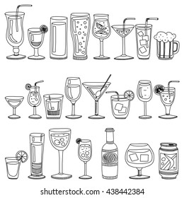 Alcohol drinks and cocktails icon set