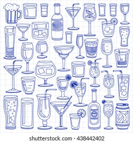 Alcohol drinks and cocktails icon set