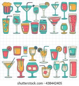 Alcohol drinks and cocktails icon set