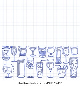 Alcohol drinks and cocktails icon set