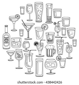 Alcohol drinks and cocktails icon set