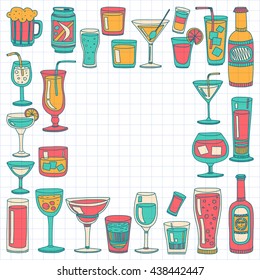 Alcohol drinks and cocktails icon set