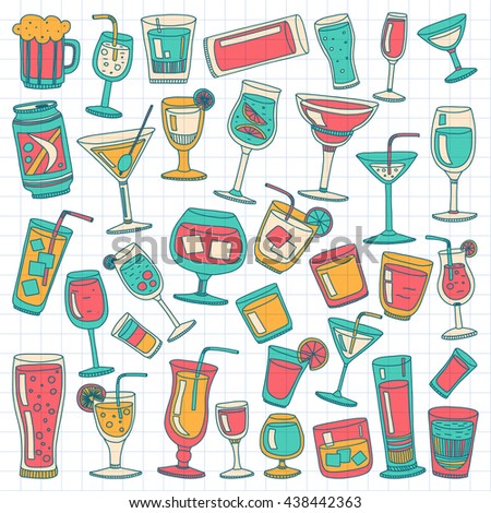 Alcohol drinks and cocktails icon set