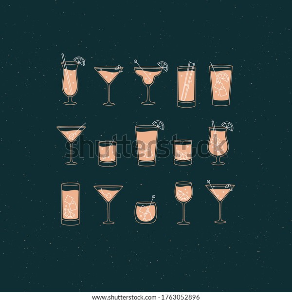 Alcohol Drinks Cocktails Icon Set Flat Stock Vector Royalty Free