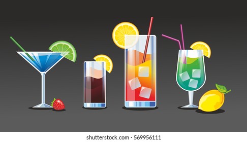 Alcohol drinks and cocktails set in flat design style. Vector illustration