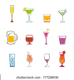 Alcohol Drinks & Cocktails set. Vector Illustration Isolated.