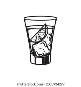 alcohol drinks glass engraving vector set. Vodka, whiskey and cognac. Isolated black and white vintage style .