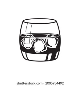 alcohol drinks glass engraving vector set. Vodka, whiskey and cognac. Isolated black and white vintage style .