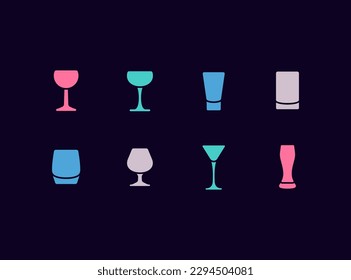 Alcohol drinks glasses vector icon set
