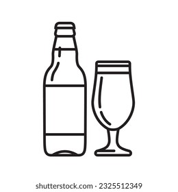 Alcohol drinks icon. Bottles and glasses with beer. Symbol or emblem. vector Outline illustration