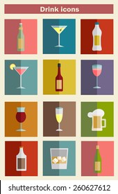 Alcohol drinks icon set flat style,vector  illustration