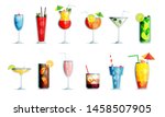 Alcohol drinks icon set in trendy flat design style. Popular cocktails for design menu, posters, brochures for cafe, bar.