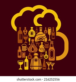 Alcohol Drinks Icons in Beer Shape