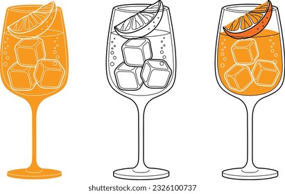 Alcohol drinks line art illustration. Vector illustration Aperol Spritz cocktail