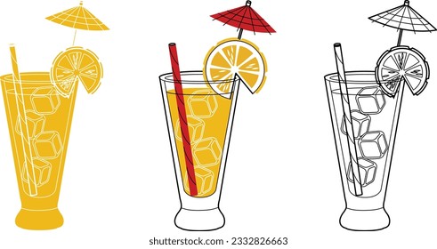 Alcohol drinks line art illustration. Vector illustration Screwdriver cocktail