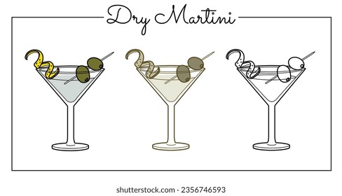 Alcohol drinks line art illustration. Vector illustration cocktail