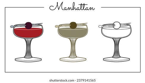 Alcohol drinks line art illustration. Vector illustration cocktail