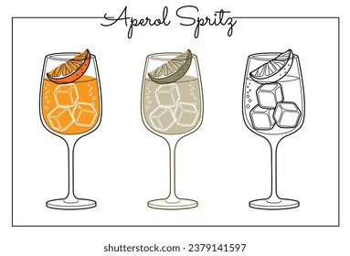 Alcohol drinks line art illustration. Vector illustration cocktail