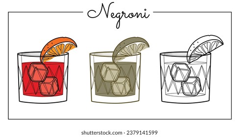 Alcohol drinks line art illustration. Vector illustration cocktail