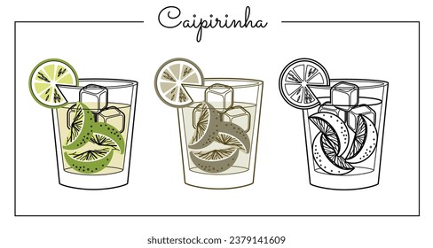 Alcohol drinks line art illustration. Vector illustration cocktail