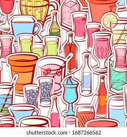 Alcohol and Drinks pattern. Background for printing, design, web. Seamless. Colored.