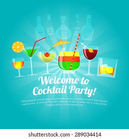 Alcohol drinks poster with flat colorful cocktail glasses vector illustration