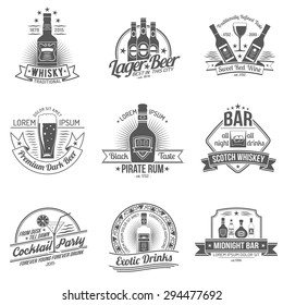 Alcohol drinks premium quality black label set isolated vector illustration